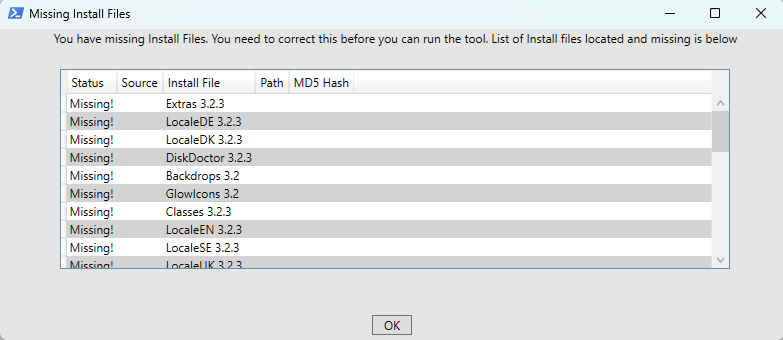 Missing Install Files Screenshot