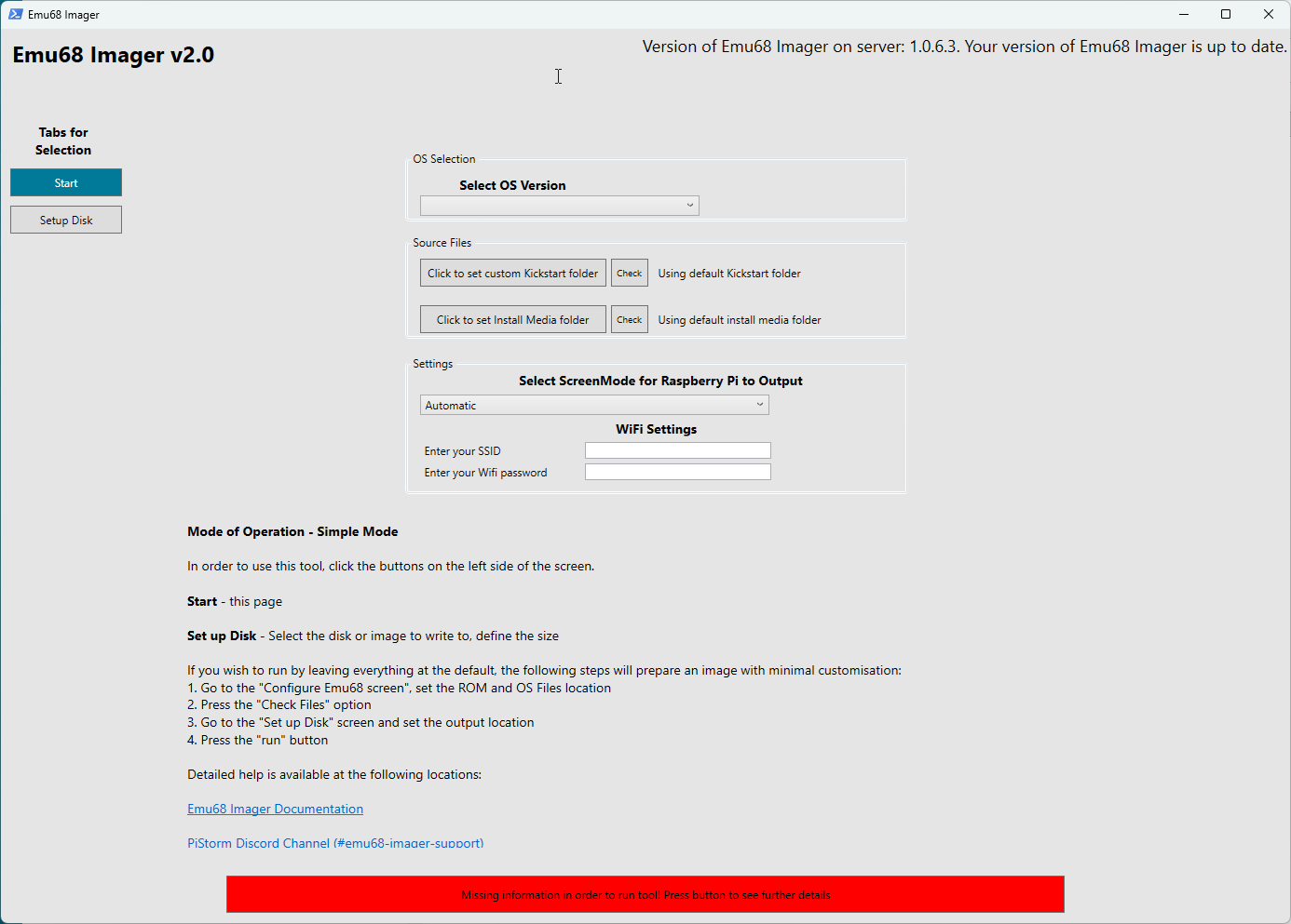 Emu68 Imager Startup Page